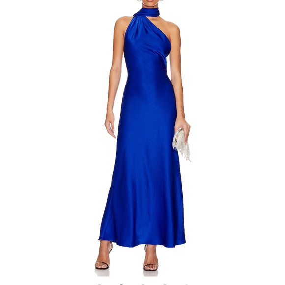 Satin Gown - Blue Halter Neck Dress ✨